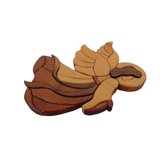 Handmade Hand Carved Wood 11"x9" Angel Wall Hanger Decor Religious Art Vintage - Picture 4 of 5